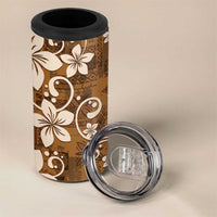 Plumeria Floral Tapa Pattern Vintage Gold 4 in 1 Can Cooler Tumbler