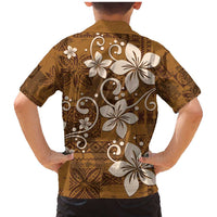 Plumeria Floral Tapa Pattern Vintage Gold Family Matching Mermaid Dress and Hawaiian Shirt LT01 - Polynesian Pride