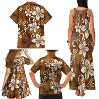 Plumeria Floral Tapa Pattern Vintage Gold Family Matching Tank Maxi Dress and Hawaiian Shirt LT01 - Polynesian Pride