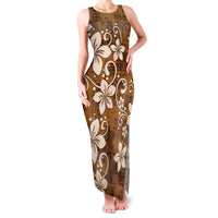 Plumeria Floral Tapa Pattern Vintage Gold Family Matching Tank Maxi Dress and Hawaiian Shirt LT01 Mom's Dress Gold - Polynesian Pride