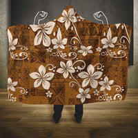 Plumeria Floral Tapa Pattern Vintage Gold Hooded Blanket