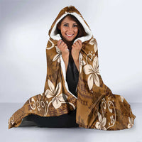 Plumeria Floral Tapa Pattern Vintage Gold Hooded Blanket