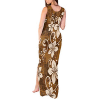 Plumeria Floral Tapa Pattern Vintage Gold Tank Maxi Dress