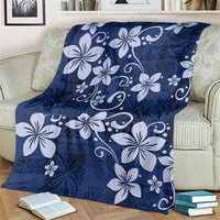 Plumeria Floral Tapa Pattern Navy Blue Blanket
