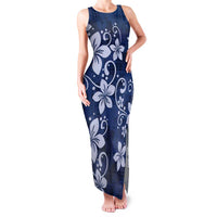 Plumeria Floral Tapa Pattern Navy Blue Family Matching Tank Maxi Dress and Hawaiian Shirt LT01 Mom's Dress Blue - Polynesian Pride