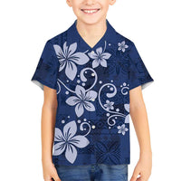Plumeria Floral Tapa Pattern Navy Blue Hawaiian Shirt