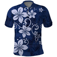 Plumeria Floral Tapa Pattern Navy Blue Polo Shirt