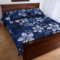 Plumeria Floral Tapa Pattern Navy Blue Quilt Bed Set