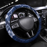 Plumeria Floral Tapa Pattern Navy Blue Steering Wheel Cover