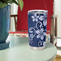 Plumeria Floral Tapa Pattern Navy Blue Tumbler Cup