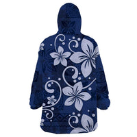 Plumeria Floral Tapa Pattern Navy Blue Wearable Blanket Hoodie LT01 - Polynesian Pride