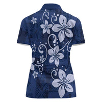 Plumeria Floral Tapa Pattern Navy Blue Women Polo Shirt