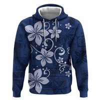 Plumeria Floral Tapa Pattern Navy Blue Zip Hoodie