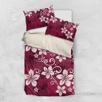 Plumeria Floral Tapa Pattern Ruby Pink Bedding Set