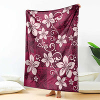 Plumeria Floral Tapa Pattern Ruby Pink Blanket