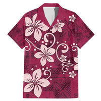 Plumeria Floral Tapa Pattern Ruby Pink Family Matching Mermaid Dress and Hawaiian Shirt LT01 Dad's Shirt - Short Sleeve Pink - Polynesian Pride