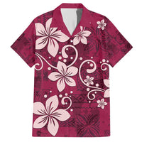 Plumeria Floral Tapa Pattern Ruby Pink Family Matching Short Sleeve Bodycon Dress and Hawaiian Shirt LT01 Dad's Shirt - Short Sleeve Pink - Polynesian Pride