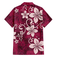 Plumeria Floral Tapa Pattern Ruby Pink Family Matching Short Sleeve Bodycon Dress and Hawaiian Shirt LT01 - Polynesian Pride