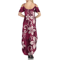 Plumeria Floral Tapa Pattern Ruby Pink Family Matching Summer Maxi Dress and Hawaiian Shirt