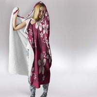 Plumeria Floral Tapa Pattern Ruby Pink Hooded Blanket