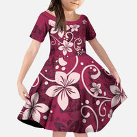 Plumeria Floral Tapa Pattern Ruby Pink Kid Short Sleeve Dress LT01 KID Pink - Polynesian Pride