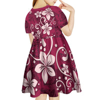 Plumeria Floral Tapa Pattern Ruby Pink Kid Short Sleeve Dress LT01 - Polynesian Pride