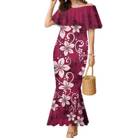 Plumeria Floral Tapa Pattern Ruby Pink Mermaid Dress LT01 Women Pink - Polynesian Pride