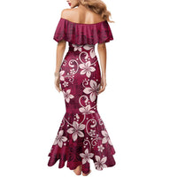 Plumeria Floral Tapa Pattern Ruby Pink Mermaid Dress LT01 - Polynesian Pride