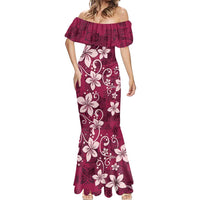 Plumeria Floral Tapa Pattern Ruby Pink Mermaid Dress LT01 - Polynesian Pride