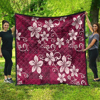 Plumeria Floral Tapa Pattern Ruby Pink Quilt LT01 - Polynesian Pride