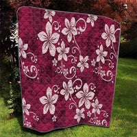 Plumeria Floral Tapa Pattern Ruby Pink Quilt LT01 - Polynesian Pride