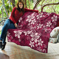 Plumeria Floral Tapa Pattern Ruby Pink Quilt LT01 - Polynesian Pride