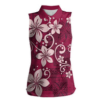 Plumeria Floral Tapa Pattern Ruby Pink Women Sleeveless Polo Shirt LT01 Female Pink - Polynesian Pride