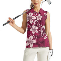 Plumeria Floral Tapa Pattern Ruby Pink Women Sleeveless Polo Shirt LT01 - Polynesian Pride