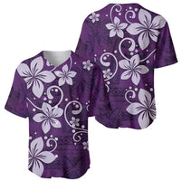 Plumeria Floral Tapa Pattern Amethyst Purple Baseball Jersey LT01 - Polynesian Pride