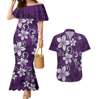 Plumeria Floral Tapa Pattern Amethyst Purple Couples Matching Mermaid Dress and Hawaiian Shirt LT01 Purple - Polynesian Pride