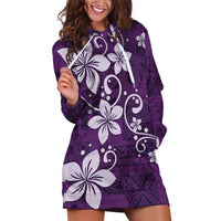 Plumeria Floral Tapa Pattern Amethyst Purple Hoodie Dress