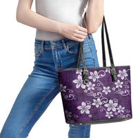 Plumeria Floral Tapa Pattern Amethyst Purple Leather Tote Bag LT01 - Polynesian Pride