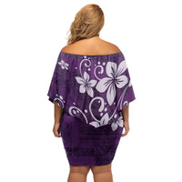 Plumeria Floral Tapa Pattern Amethyst Purple Off Shoulder Short Dress