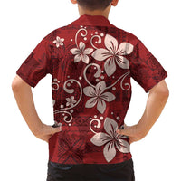 Plumeria Floral Tapa Pattern Oxblood Red Family Matching Puletasi and Hawaiian Shirt LT01 - Polynesian Pride