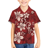 Plumeria Floral Tapa Pattern Oxblood Red Family Matching Puletasi and Hawaiian Shirt LT01 Son's Shirt Red - Polynesian Pride