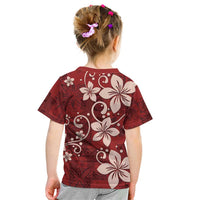 Plumeria Floral Tapa Pattern Oxblood Red Kid T Shirt LT01 - Polynesian Pride