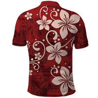 Plumeria Floral Tapa Pattern Oxblood Red Polo Shirt