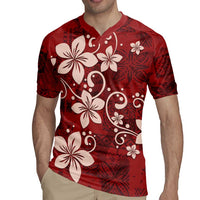 Plumeria Floral Tapa Pattern Oxblood Red Rugby Jersey