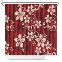 Plumeria Floral Tapa Pattern Oxblood Red Shower Curtain LT01 Red - Polynesian Pride