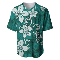 Plumeria Floral Tapa Pattern Crystal Teal Baseball Jersey LT01 Teal - Polynesian Pride