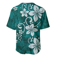 Plumeria Floral Tapa Pattern Crystal Teal Baseball Jersey LT01 - Polynesian Pride