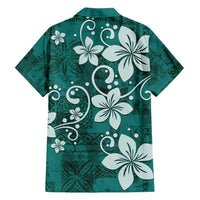 Plumeria Floral Tapa Pattern Crystal Teal Family Matching Puletasi and Hawaiian Shirt LT01 - Polynesian Pride