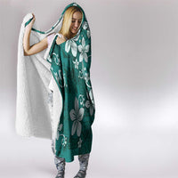 Plumeria Floral Tapa Pattern Crystal Teal Hooded Blanket