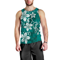 Plumeria Floral Tapa Pattern Crystal Teal Men Tank Top